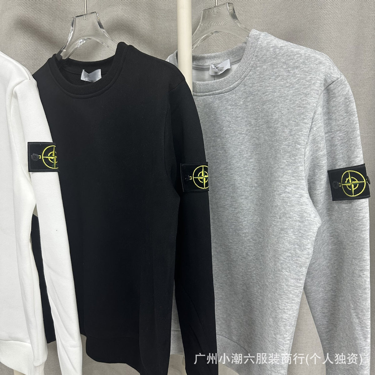 Cross-border STONE stone solid color ins compass badge basic pullover function casual men's and women's crewneck sweatshirt island