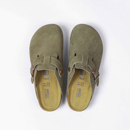 BK foreign trade spot full cowhide men's and women's wear semi-drag cork leather Birkenstock shoes toe Boken slippers Boston