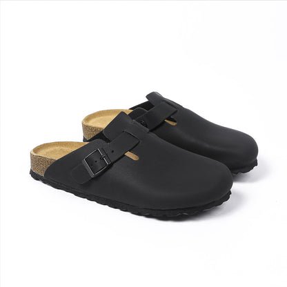 BK foreign trade spot full cowhide men's and women's wear semi-drag cork leather Birkenstock shoes toe Boken slippers Boston