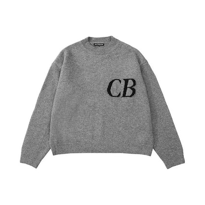 High version Cole Buxton Niche Minimalist CB Jacquard Female Couple Matching Loose Crewneck Sweater
