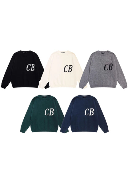 High version Cole Buxton Niche Minimalist CB Jacquard Female Couple Matching Loose Crewneck Sweater
