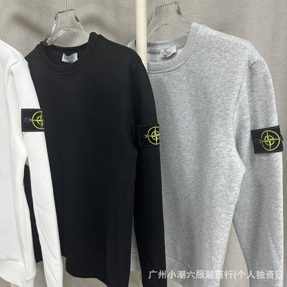 Cross-border STONE stone solid color ins compass badge basic pullover function casual men's and women's crewneck sweatshirt island
