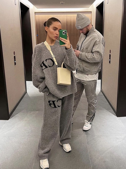 High version Cole Buxton Niche Minimalist CB Jacquard Female Couple Matching Loose Crewneck Sweater