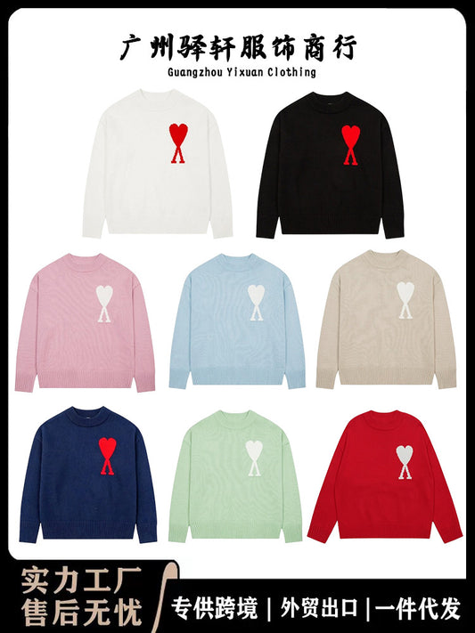 ami knit sweater crew neck heart-shaped trendy brand women's couple loose sweater top long-sleeve 2026 new cross-border arrival