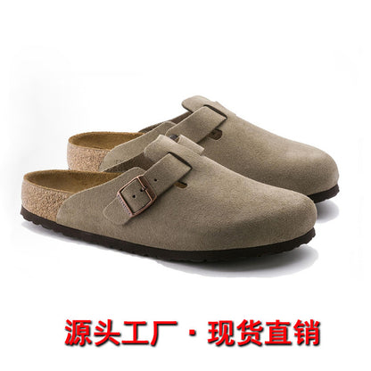 BK foreign trade spot full cowhide men's and women's wear semi-drag cork leather Birkenstock shoes toe Boken slippers Boston