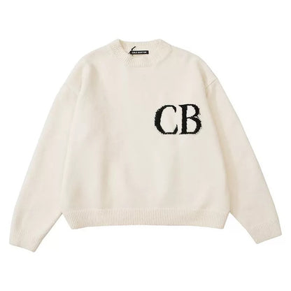 High version Cole Buxton Niche Minimalist CB Jacquard Female Couple Matching Loose Crewneck Sweater