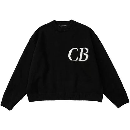 High version Cole Buxton Niche Minimalist CB Jacquard Female Couple Matching Loose Crewneck Sweater