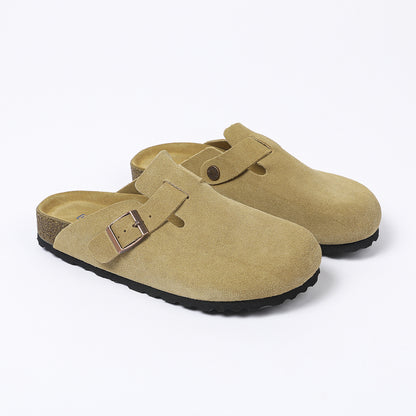 BK foreign trade spot full cowhide men's and women's wear semi-drag cork leather Birkenstock shoes toe Boken slippers Boston