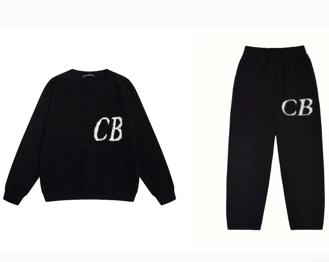 High version Cole Buxton Niche Minimalist CB Jacquard Female Couple Matching Loose Crewneck Sweater