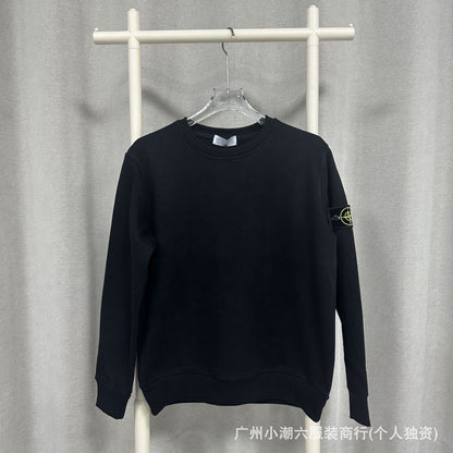 Cross-border STONE stone solid color ins compass badge basic pullover function casual men's and women's crewneck sweatshirt island
