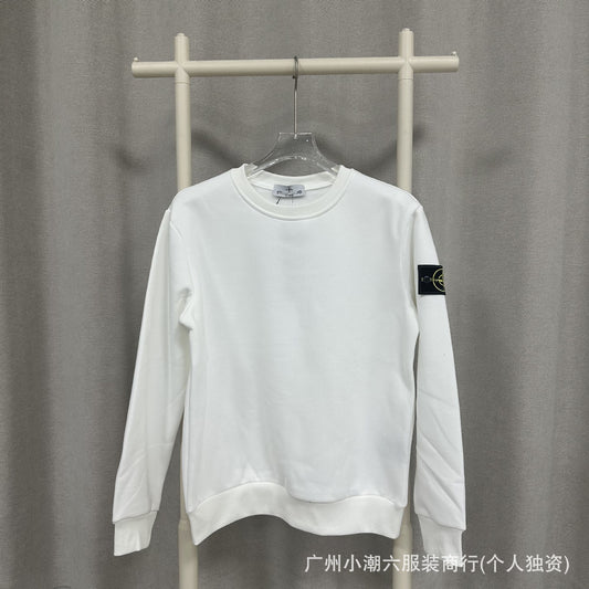 Cross-border STONE stone solid color ins compass badge basic pullover function casual men's and women's crewneck sweatshirt island