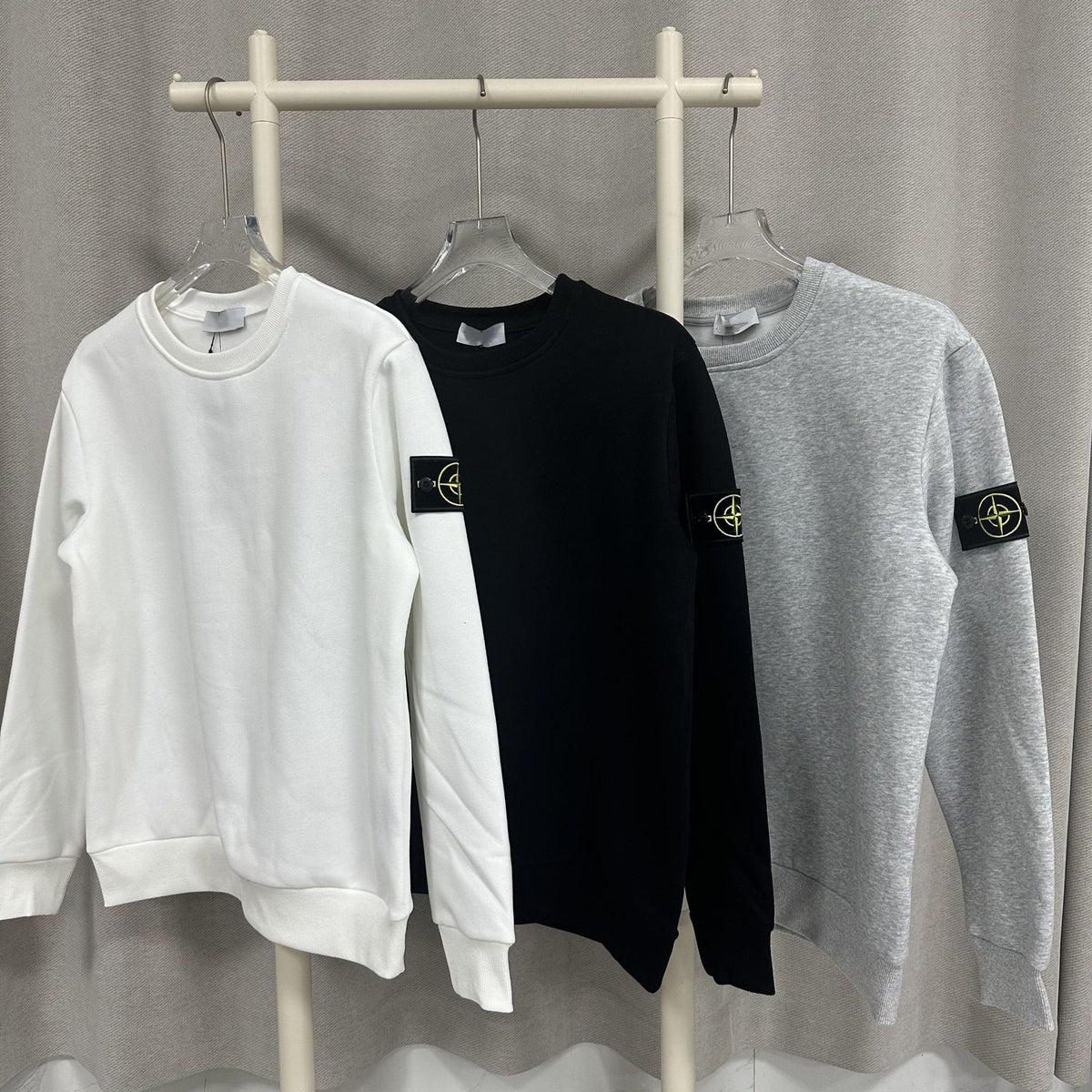Cross-border STONE stone solid color ins compass badge basic pullover function casual men's and women's crewneck sweatshirt island