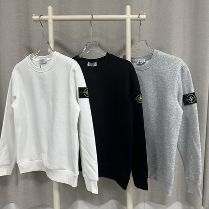 Cross-border STONE stone solid color ins compass badge basic pullover function casual men's and women's crewneck sweatshirt island