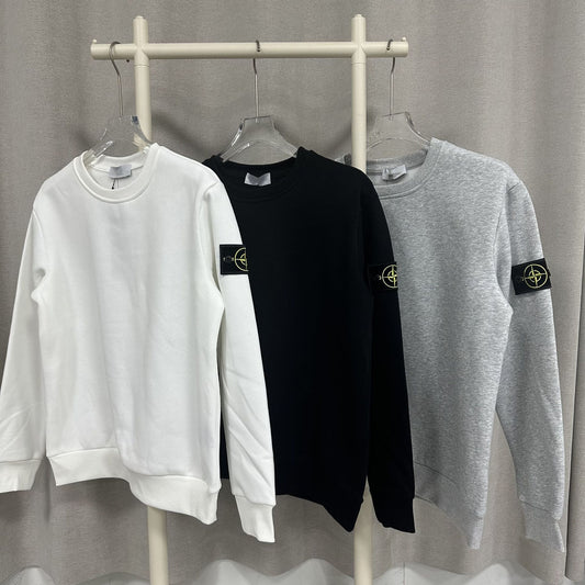 Cross-border STONE stone solid color ins compass badge basic pullover function casual men's and women's crewneck sweatshirt island