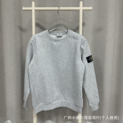 Cross-border STONE stone solid color ins compass badge basic pullover function casual men's and women's crewneck sweatshirt island