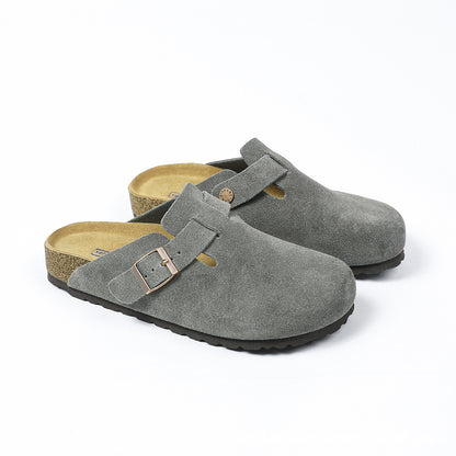 BK foreign trade spot full cowhide men's and women's wear semi-drag cork leather Birkenstock shoes toe Boken slippers Boston