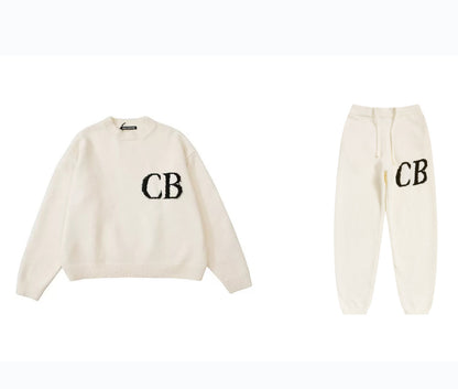 High version Cole Buxton Niche Minimalist CB Jacquard Female Couple Matching Loose Crewneck Sweater