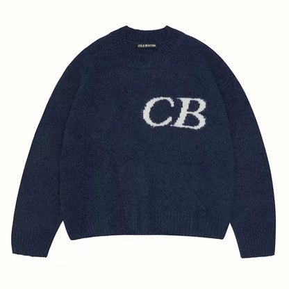 High version Cole Buxton Niche Minimalist CB Jacquard Female Couple Matching Loose Crewneck Sweater