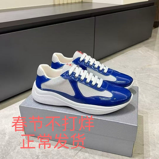 Spot second foreign trade Americas cup P home bright leather mesh breathable casual fashion sports patent leather men's shoes