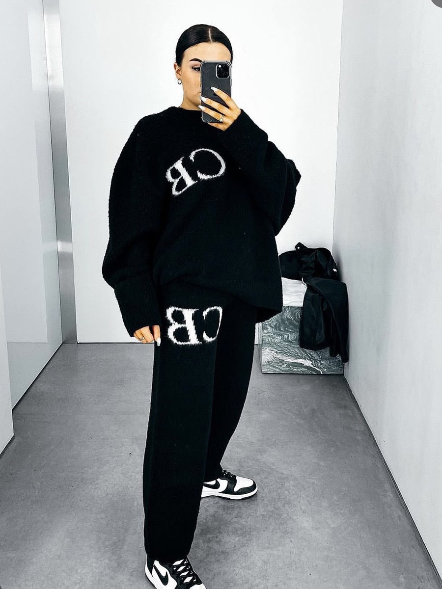 High version Cole Buxton Niche Minimalist CB Jacquard Female Couple Matching Loose Crewneck Sweater