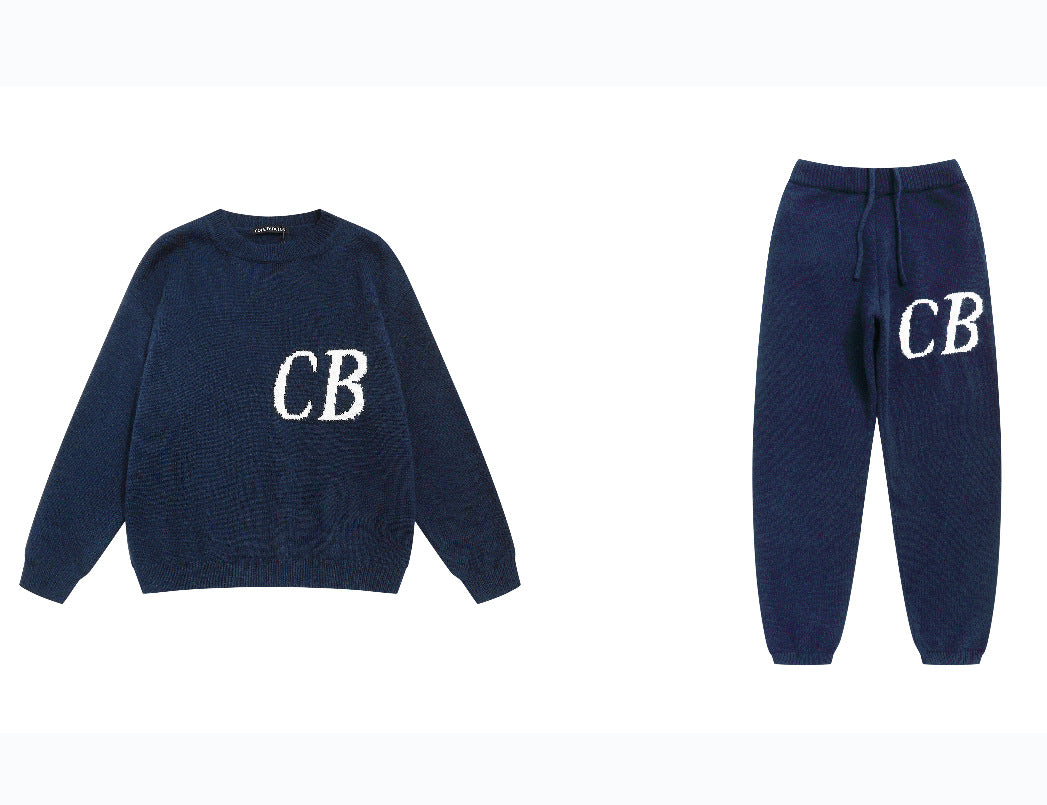 High version Cole Buxton Niche Minimalist CB Jacquard Female Couple Matching Loose Crewneck Sweater
